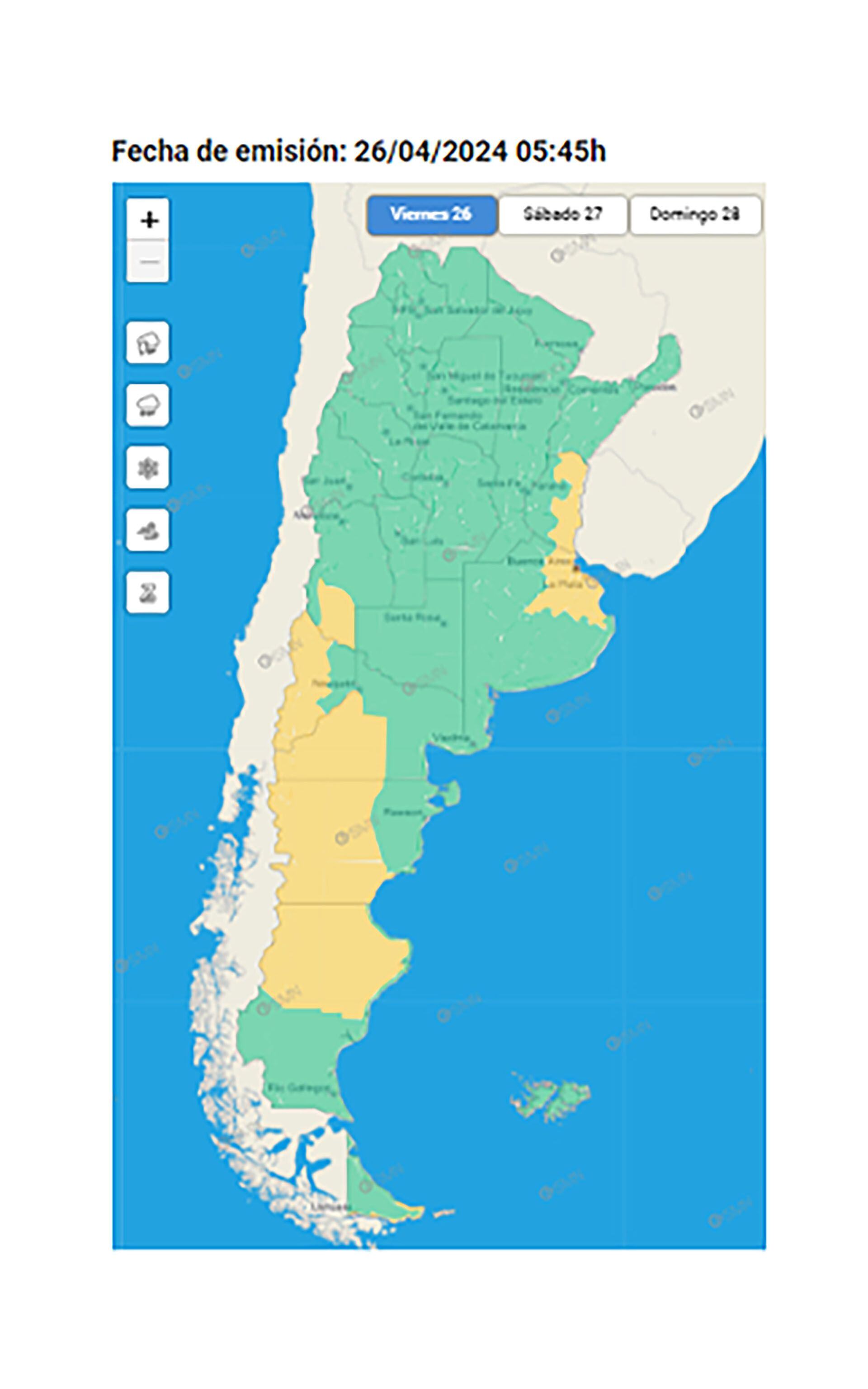 alertas meteorológicas 26 de abril 2024 Argentina