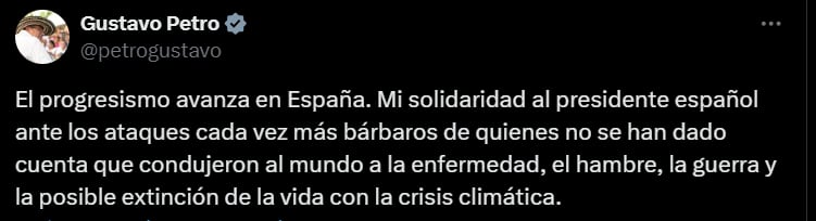 Presidente Petro sale en defensa de Pedro Sánchez @petrogustavo/X