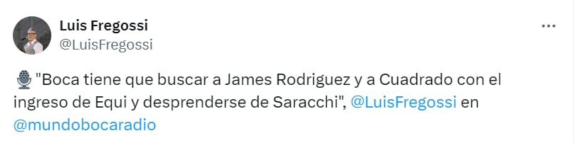 El periodista argentino pidió el fichaje de dos jugadores colombianos - crédito @LuisFregossi/X