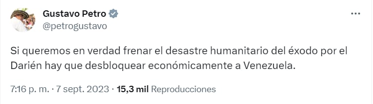 El presidente se pronunció de la crisis humanitaria debido a los migrantes que buscan cruzar la selva del Darién - crédito @petrogustavo/X