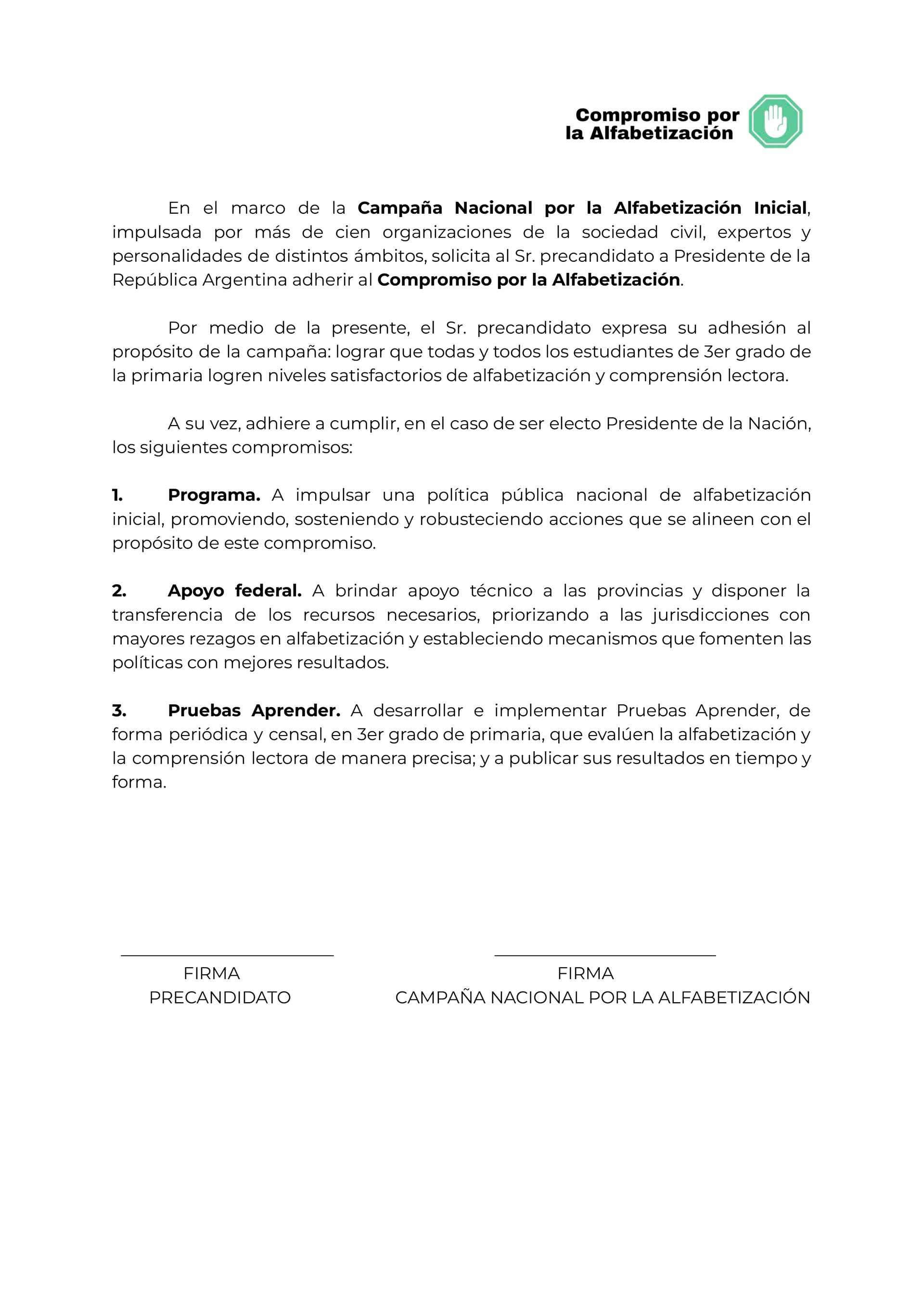 El compromiso firmado por los precandidatos a la presidencia