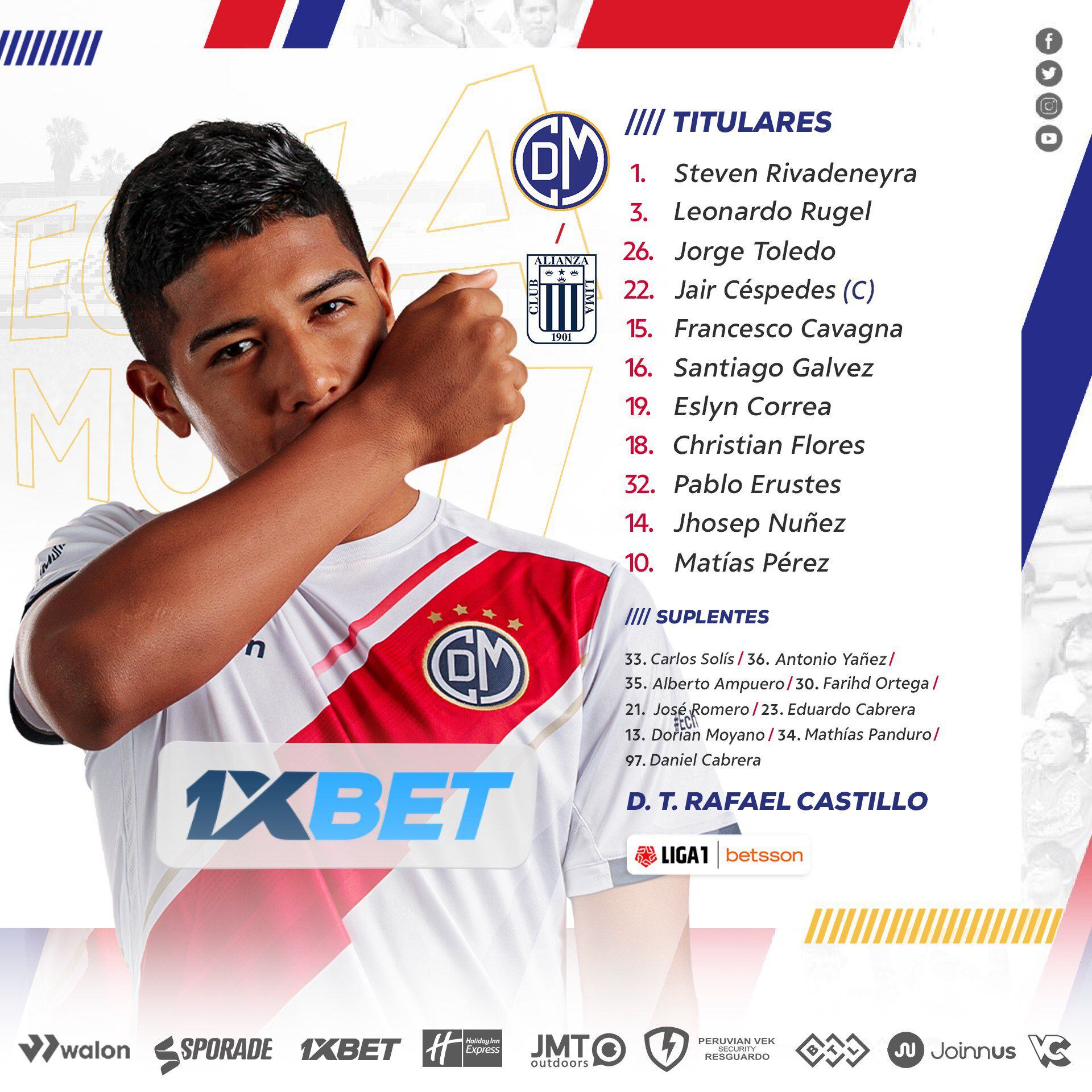 Formación titular de Deportivo Municipal contra Alianza Lima por el Torneo Clausura 2023. (Municipal)