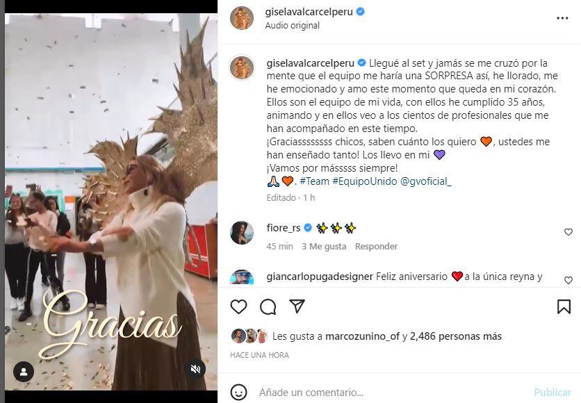 Gisela Valcárcel se emociona con sorpresa de su equipo por sus 35 años