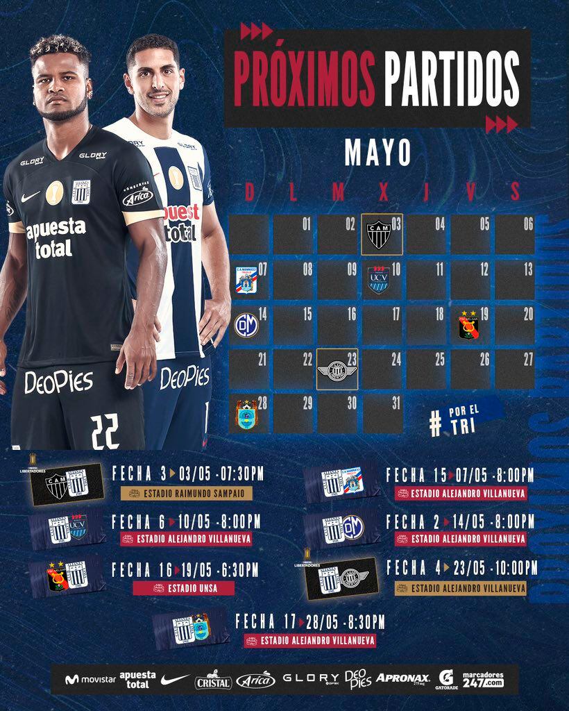 Get to know the Alianza Lima calendar for the month of May.  (Photo: Lima Alliance)