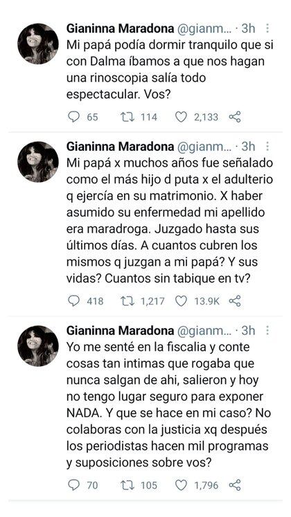 La hija de Diego manifestó su enojo en Twitter