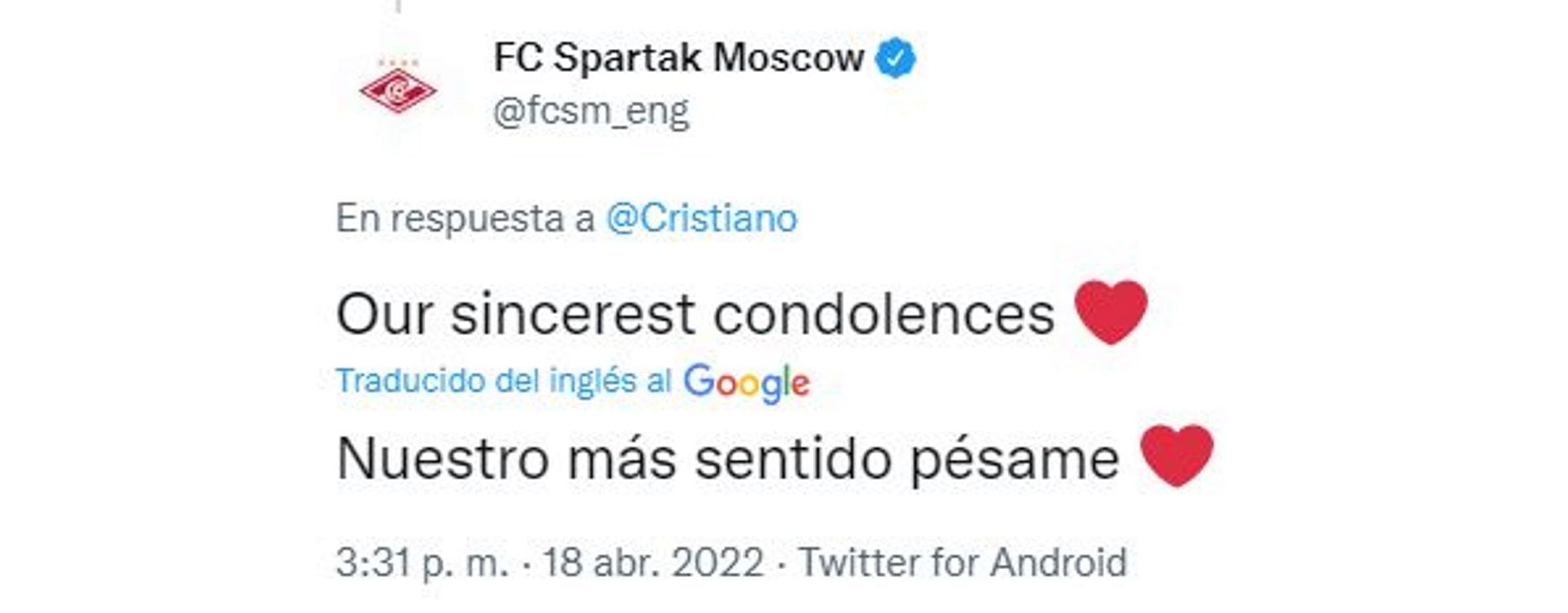 El mensaje del Spartak de Moscú