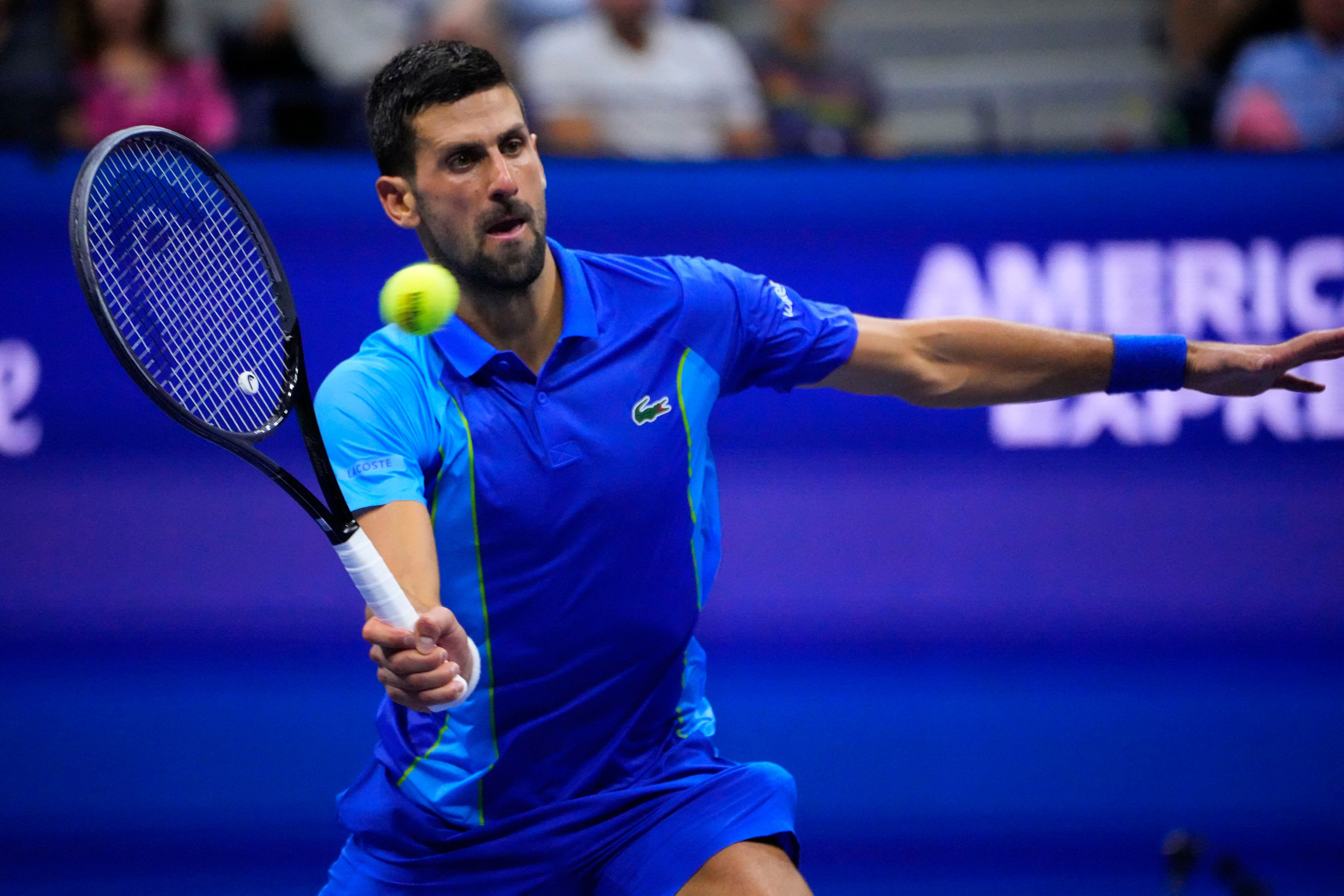 Novak Djokovic en acción durante la final del US Open ante Daniil Medvedev (Robert Deutsch-USA TODAY Sports)