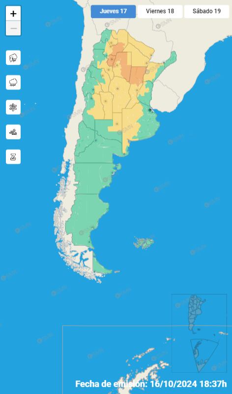 El mapa de alertas del SMN