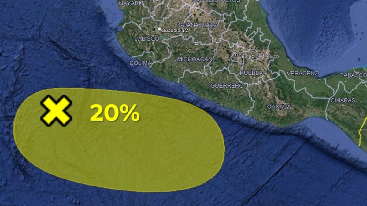 Ubicación de otra zona de baja presión con potencial desarrollo ciclónico. (SMN/Conagua)