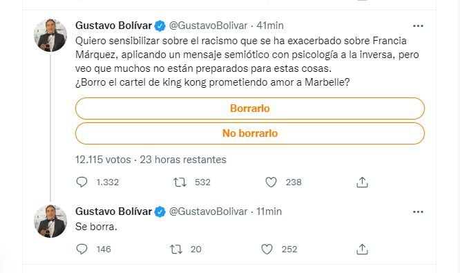 Gustavo Bolivar uses a photo of King Kong to allegedly defend Francia Márquez