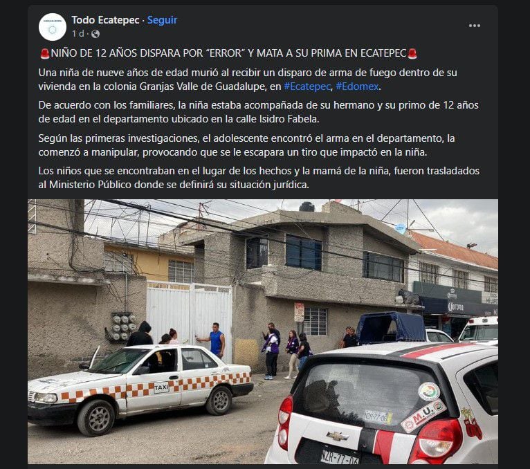 Un disparo de bala terminó con la vida de la menor