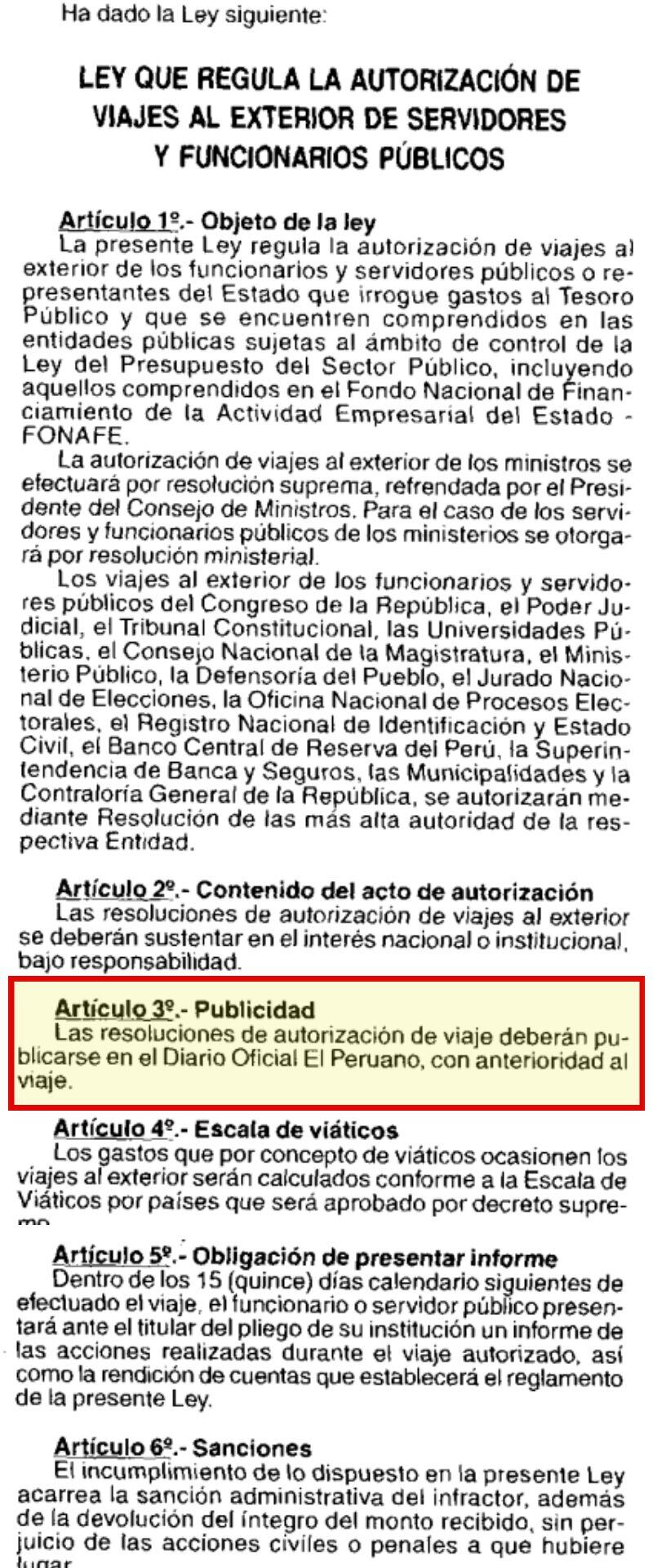 Acciones de Benavides contravienen al artículo 3 de la ley N°27619. Infobae