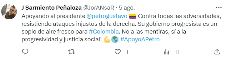 Tras los escándalos que se han presentado durante los 12 meses del Gobierno de Gustavo Petro, muchas personas apoyan al presidente sobre su inocencia sobre los dineros ilícitos que recibió su hijo Nicolás Petro. Twitter/@JorNdaR