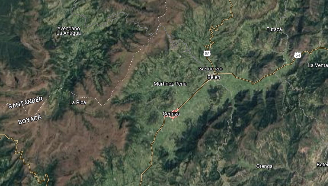 Esta es la ubicación del municipio de Cerinza, en el departamento de Boyacá - crédito Google Maps