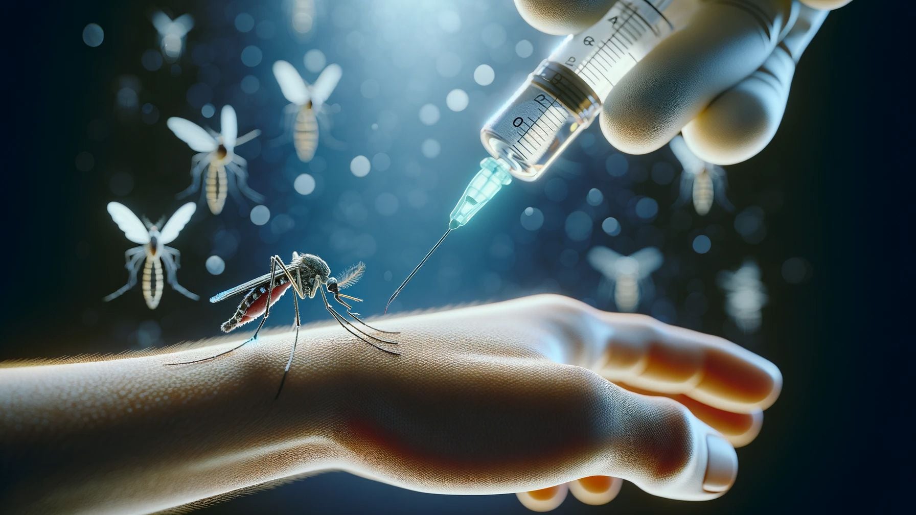 Imagen de vacunación contra el dengue con un aedes aegypti en el brazo, destacando la importancia de prevenir la propagación del virus transmitido por mosquitos. (Imagen ilustrativa Infobae)