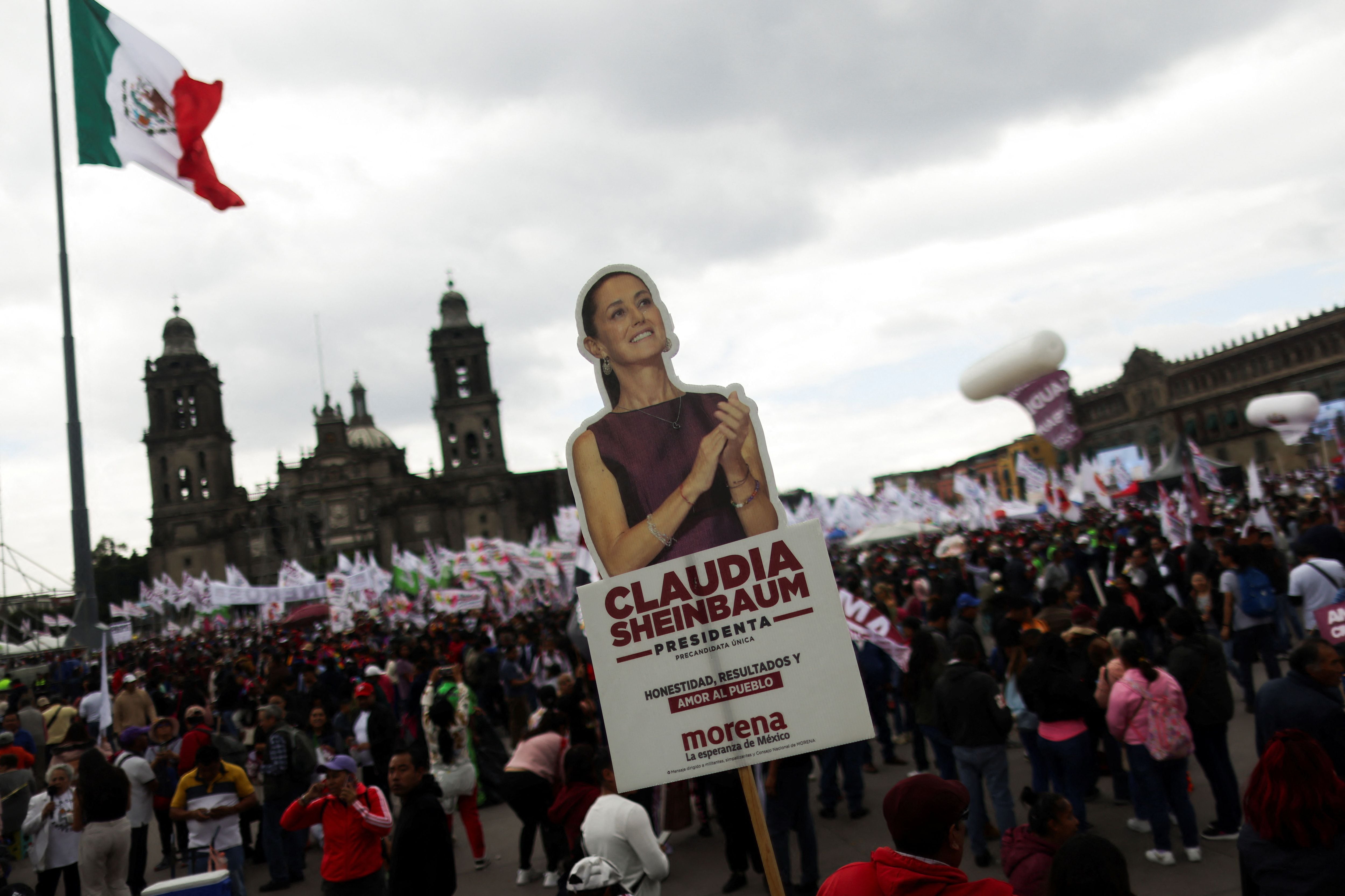 Supporters of Mexico's new President Claudia Sheinbaum gather for a ceremony where she will receive the 