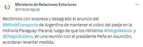 El cruce por Twitter entre Paraguay y Diego Giuliano