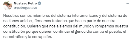 Gustavo Petro criticó la reunión de los congresistas del Centro Democrático con el secretario de la OEA - crédito @petrogustavo/X