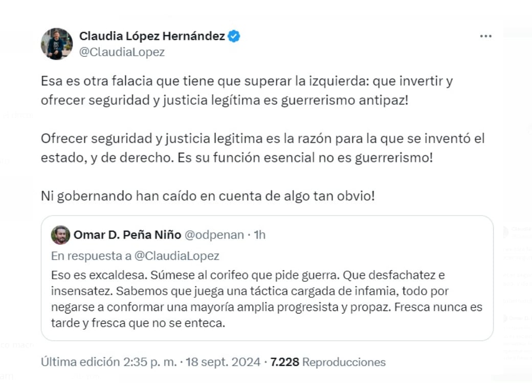 Claudia López criticó al Gobierno de Petro tras el atentado del ELN en Puerto Jordán - crédito @ClaudiaLopez/X