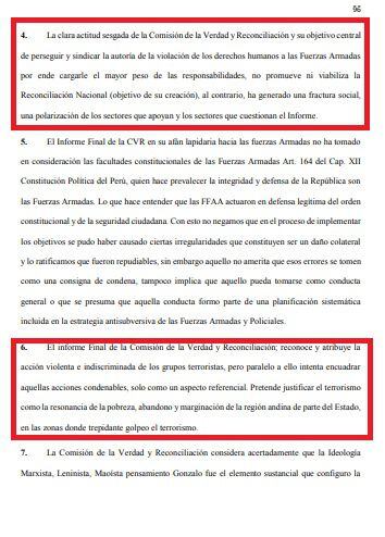 Conclusiones de la tesis asesorada por el ministro de Justicia que ataca el informe de la CVR.