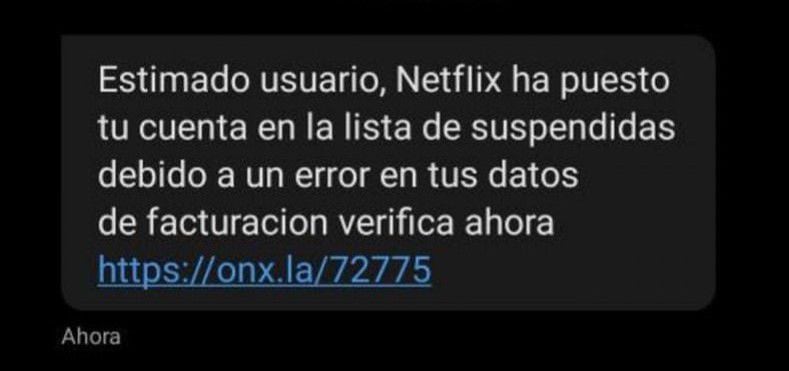 Estafa de smishing suplanta a Netflix para recopilar los datos de los usuarios. (Captura)