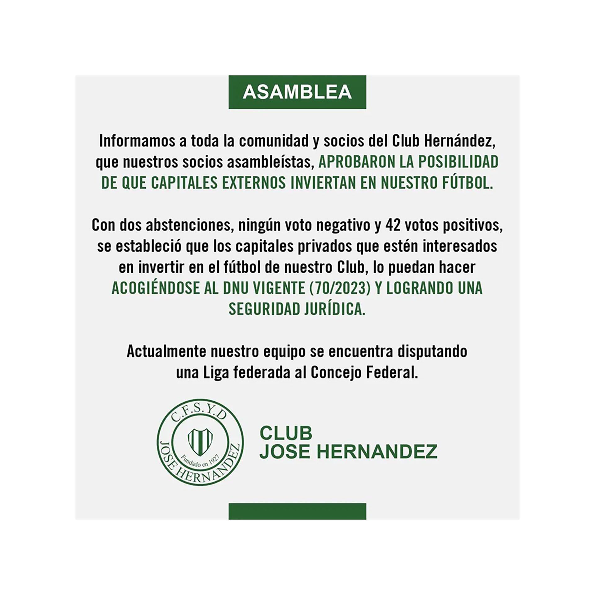 Comunicado Centro Fomento José Hernández