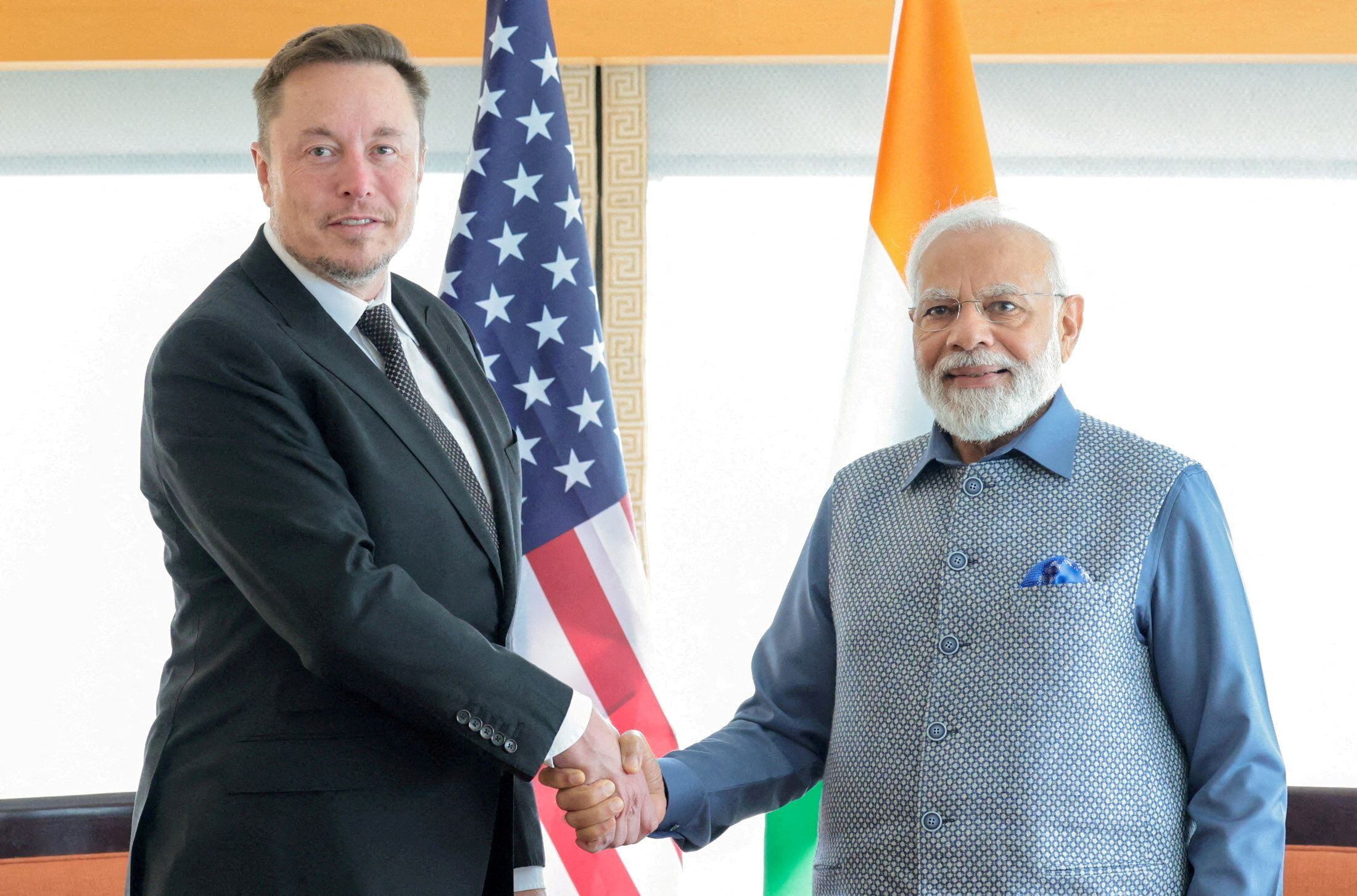 Musk y Modi mantuvieron un encuentro en junio del año pasado en Nueva York, durante una visita del primer ministro indio a EEUU (India's Press Information Bureau/Handout via REUTERS)