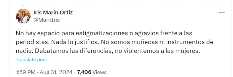 La defensora señaló que su mandato estará guiado por la igualdad, el respeto y la defensa de los derechos humanos - crédito @MarnIris/X