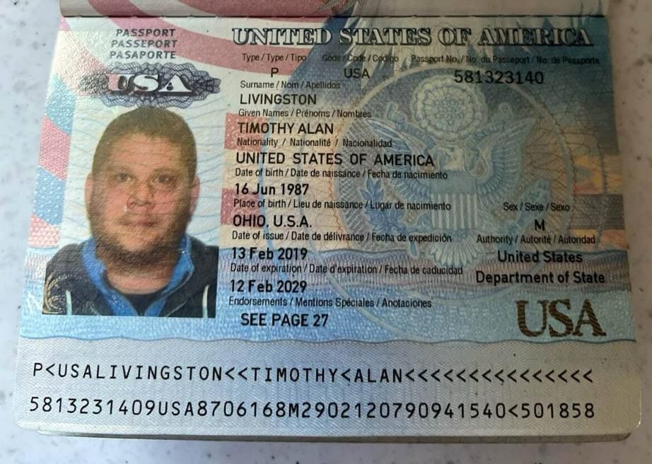 Pasaporte de Timothy Alan Luvigston