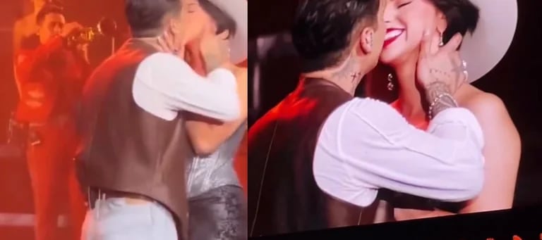 Christian Nodal y Ángela Aguilar consumen su amor con un beso en pleno concierto en el Auditorio Nacional | VIDEO - Infobae