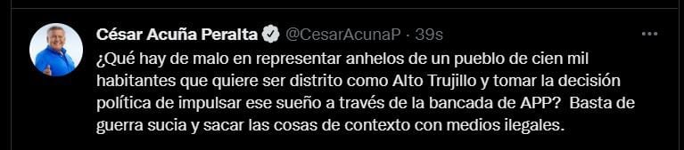 Tuit de César Acuña.