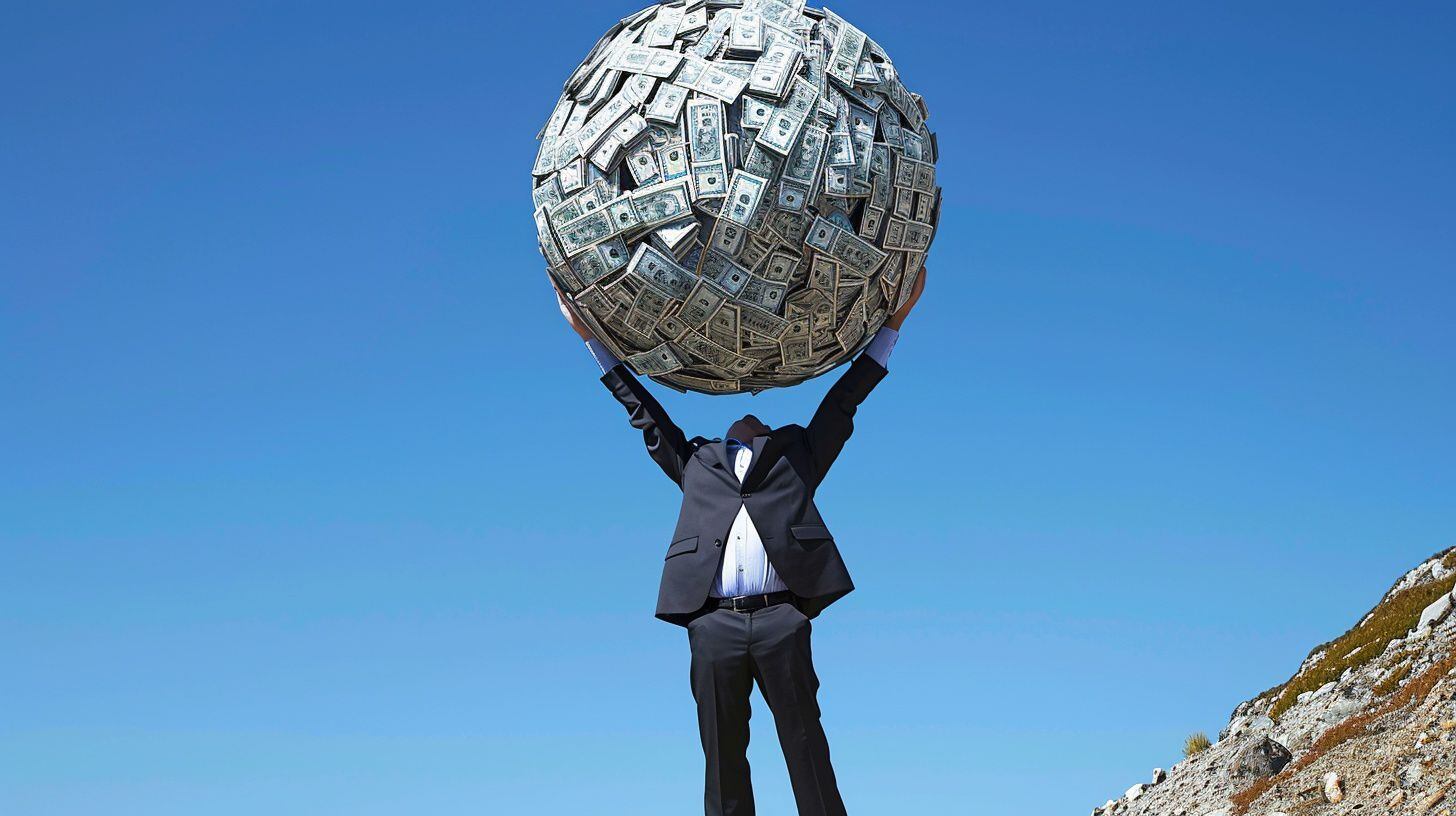 un empresario sostiene una bola de billetes americanos ante el cielo - (Imagen Ilustrativa Infobae)