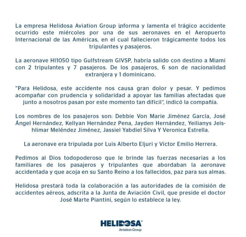 Helidosa Aviation Group emite comunicado. (Foto: Twitter)