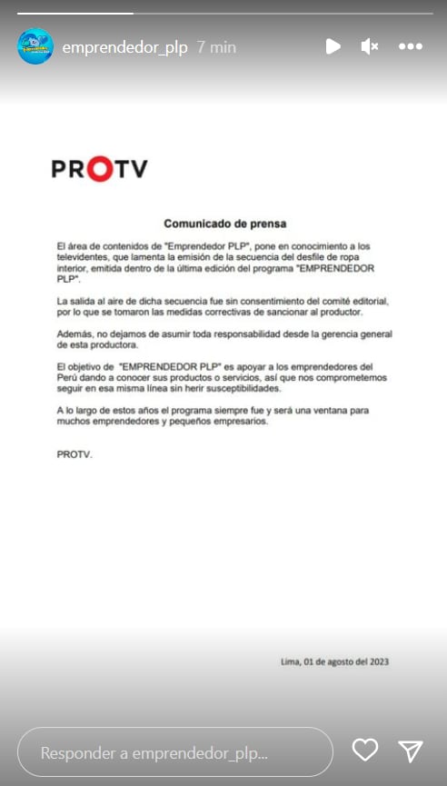 Pro TV se pronuncia por caso Emprendedor Ponte Las Pilas.