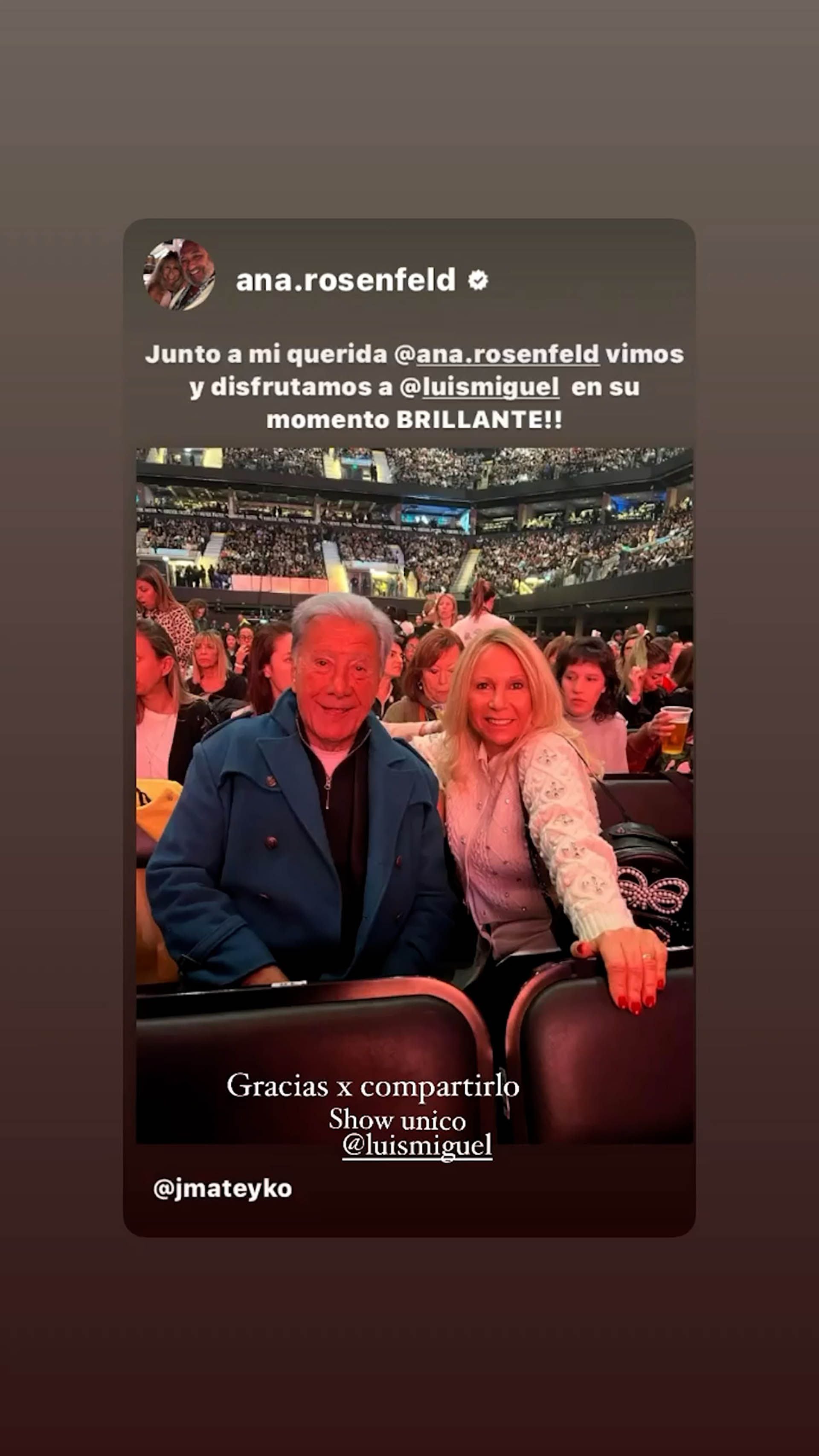 La historia que subió Mateyko y que Ana Rosenfeld replicó en su cuenta de Instagram