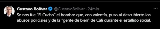 Gustavo Bolívar lamentó el fallecimiento de Tejada - crédito @Gustavo Bolívar / X