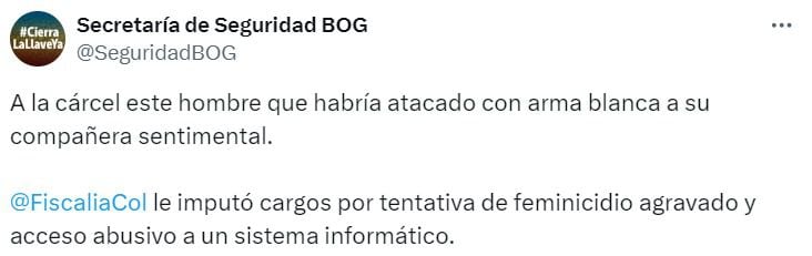 Así lo informó la Secretaría de Seguridad de Bogotá - crédito Captura de Pantalla