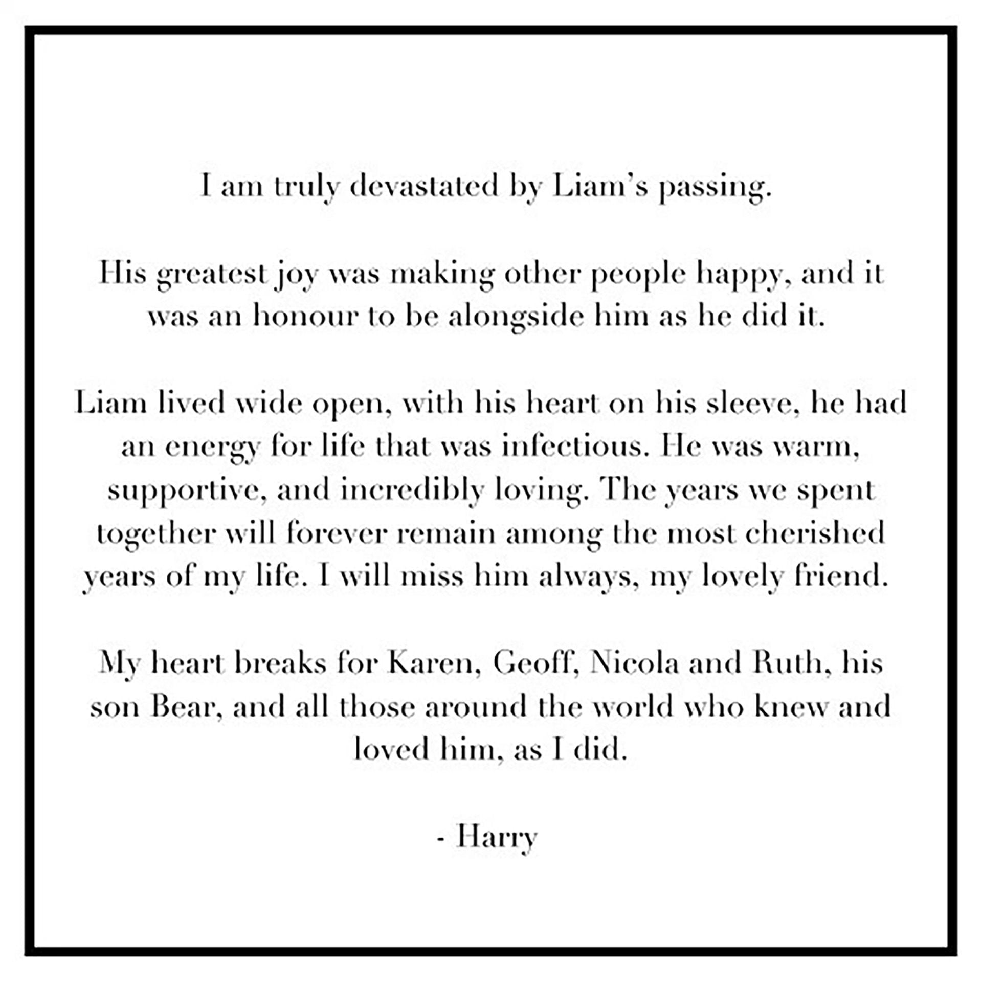 El texto de Harry Styles para despedir a Liam Payne (Instagram)