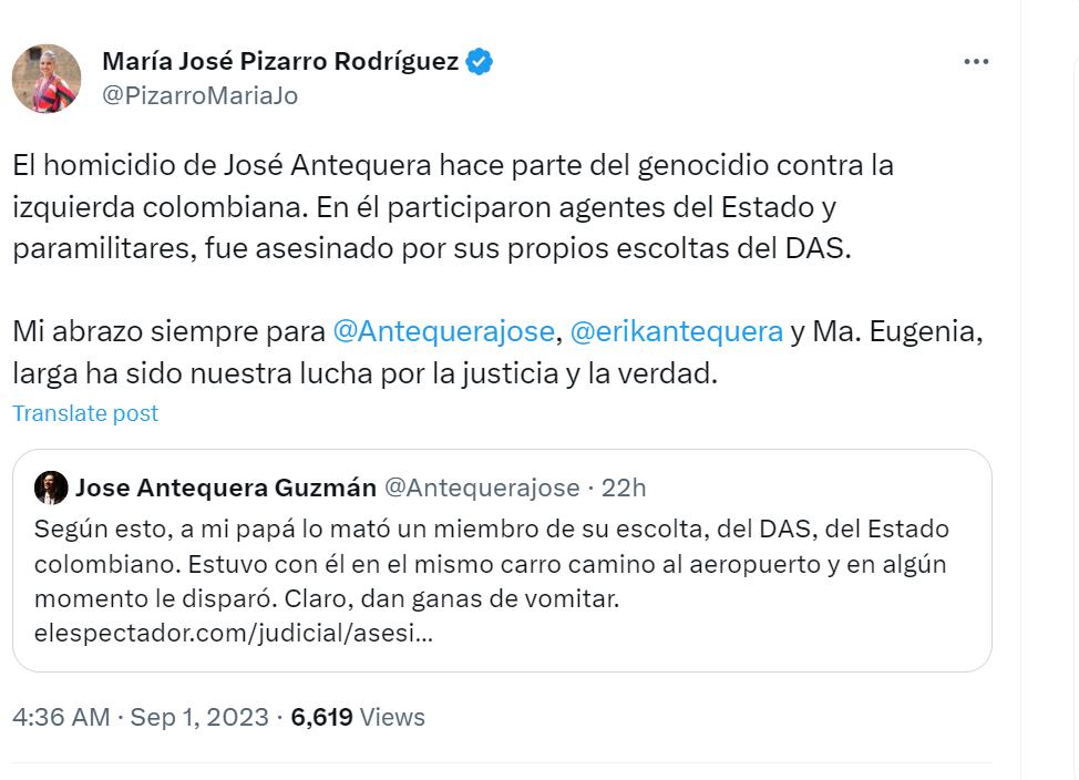 Trinos de María José Pizarro y José Antequera sobre la muerte de sus padres.