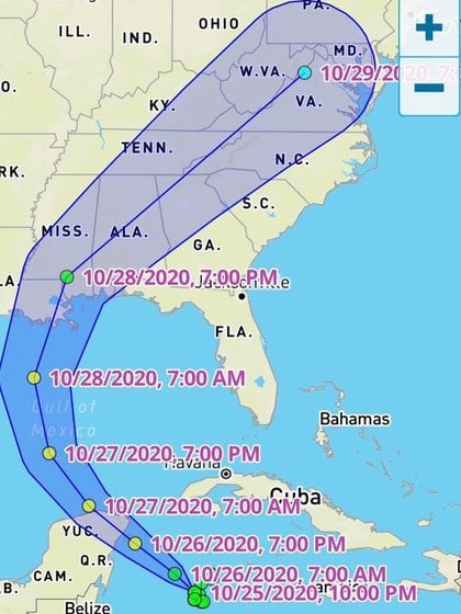 El camino de una tormenta zeta-tropical durante las próximas horas (Foto: Twitter / @ CalorsJoaquin)