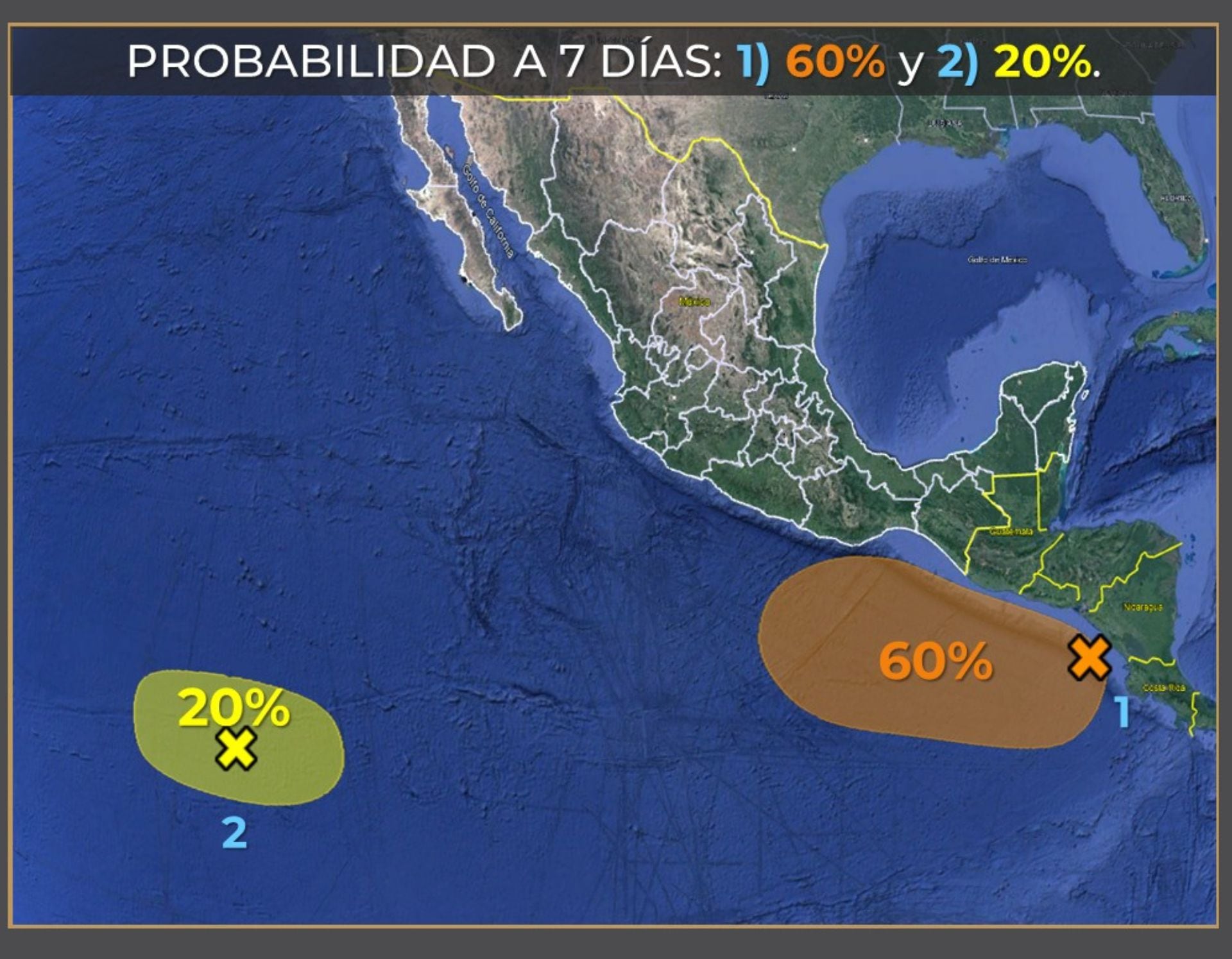 Hay probabilidad de que estas dos bajas presiones evolucionen a ciclón tropical. Foto: SMN