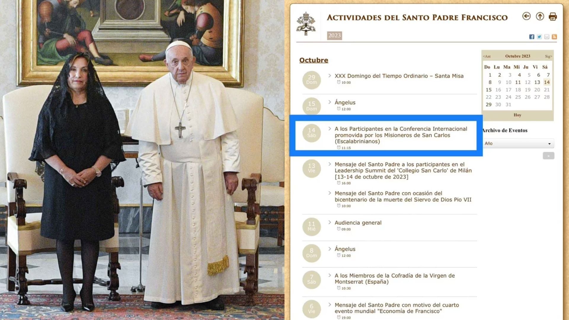 Reunión del Papa Francisco con Dina Boluarte no existe en la agenda del sumo pontífice.