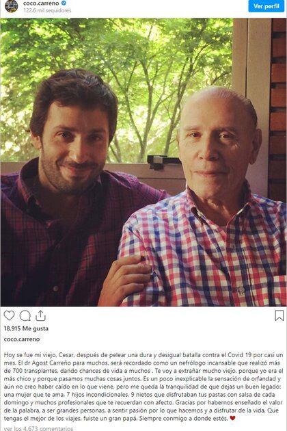 El mensaje de Coco Carreño dedicado a su papá (Instagram)