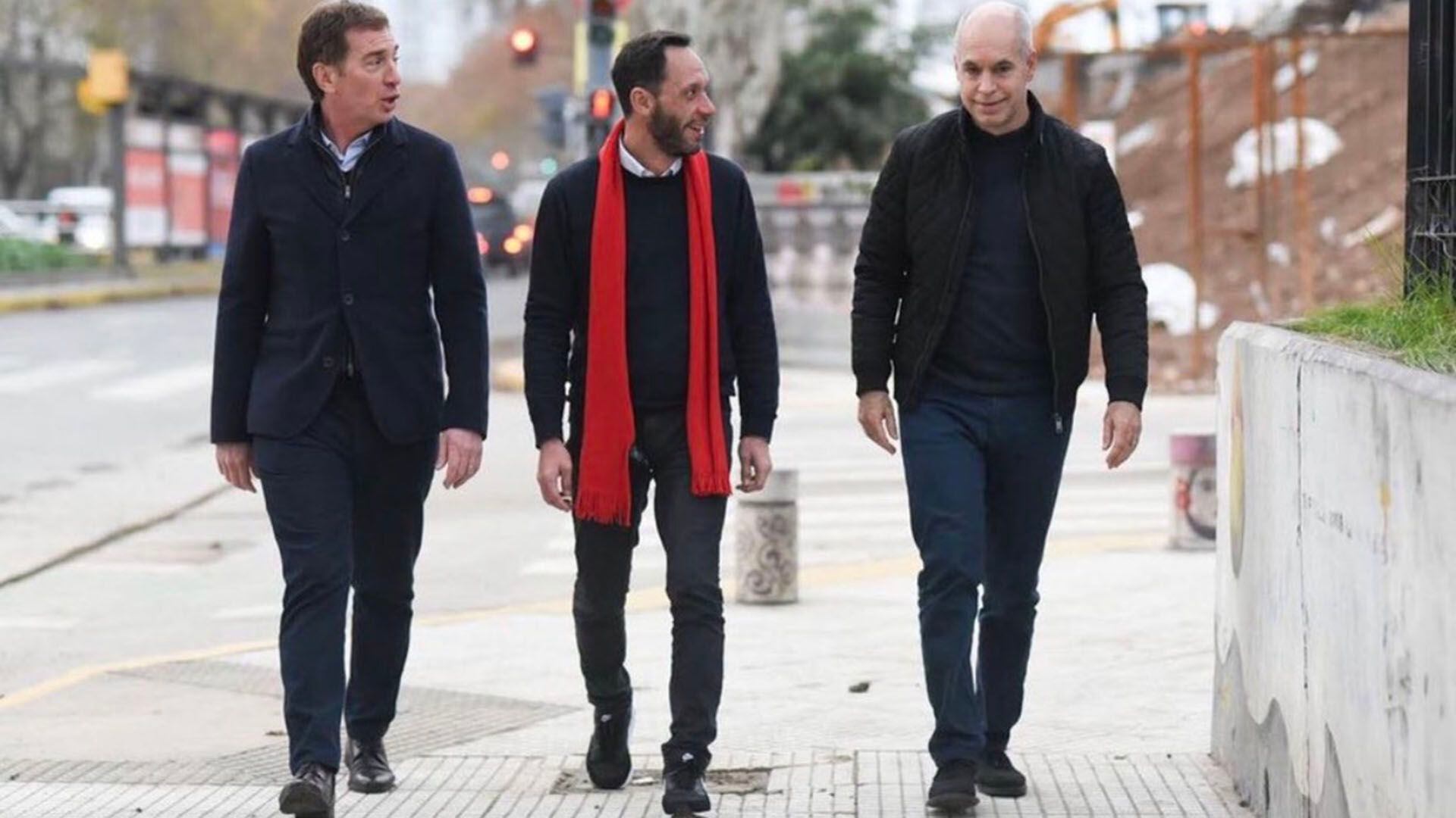 Maximiliano Ferraro junto a Horacio Rodríguez Larreta y Diego Santilli 