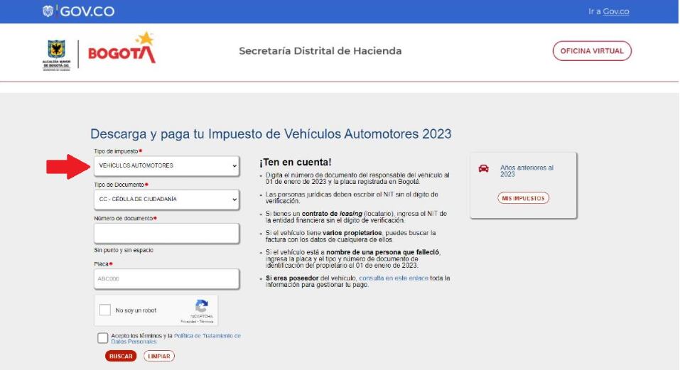 Oficina virtual para hacer efectivo el pago del impuesto vehicular en Bogotá 2023