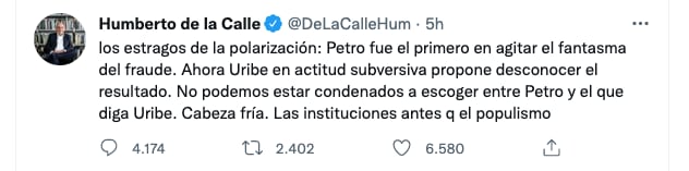 Humberto de la Calle sobre a controvérsia sobre a contagem de votos nas eleições legislativas.