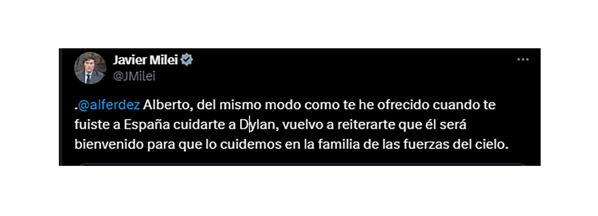 El mensaje de Milei a Alberto Fernández