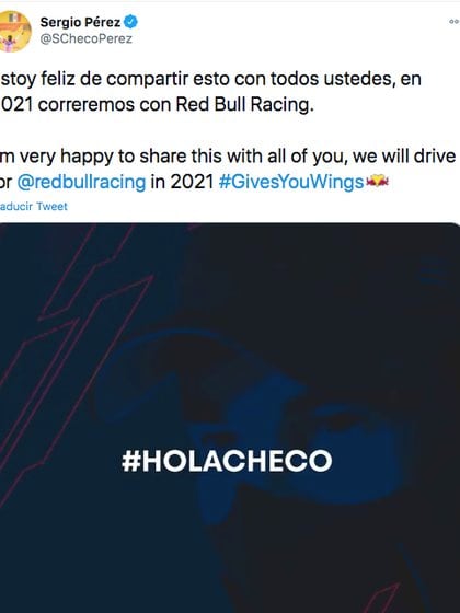 El mensaje de Checo Pérez tras su llegada a Red Bull. (Foto: Captura de pantalla)