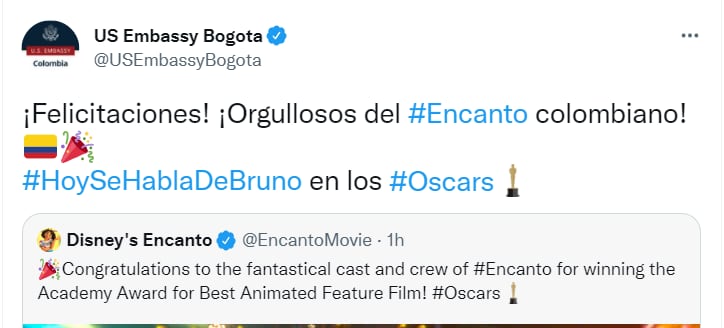 Embaixada dos EUA em Bogotá fala sobre 'Encanto'