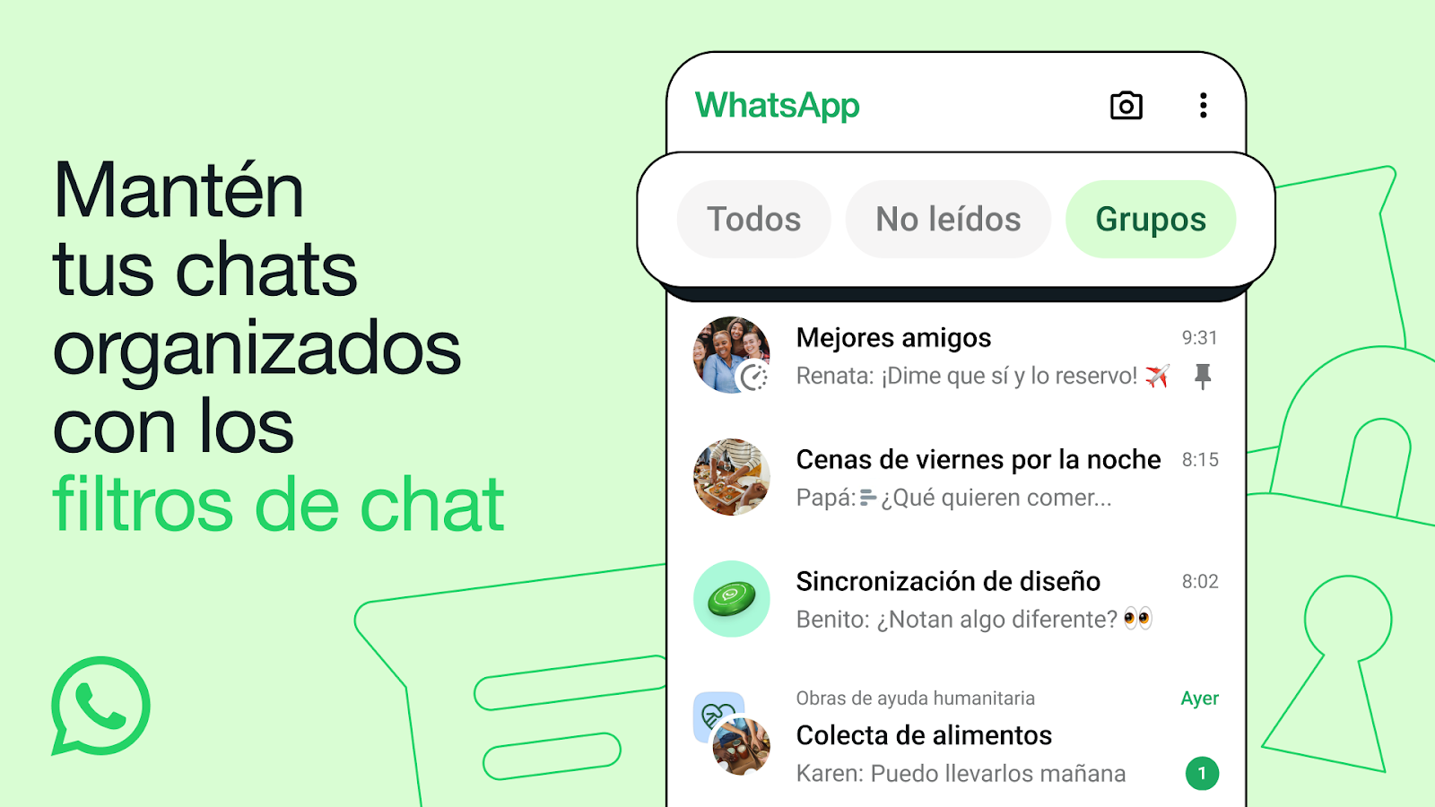 Los filtros permite que los usuarios gestionen mejor sus chats. (WhatsApp)